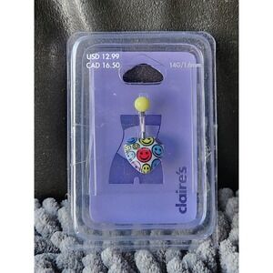 NEW~Claire's Smiley Face Heart Belly‎ Ring 14G Stainless Steel Navel Playful
